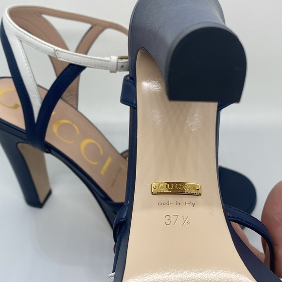 New Gucci Alison two tone open sandals heels size 37.5 - Picture 5 of 6